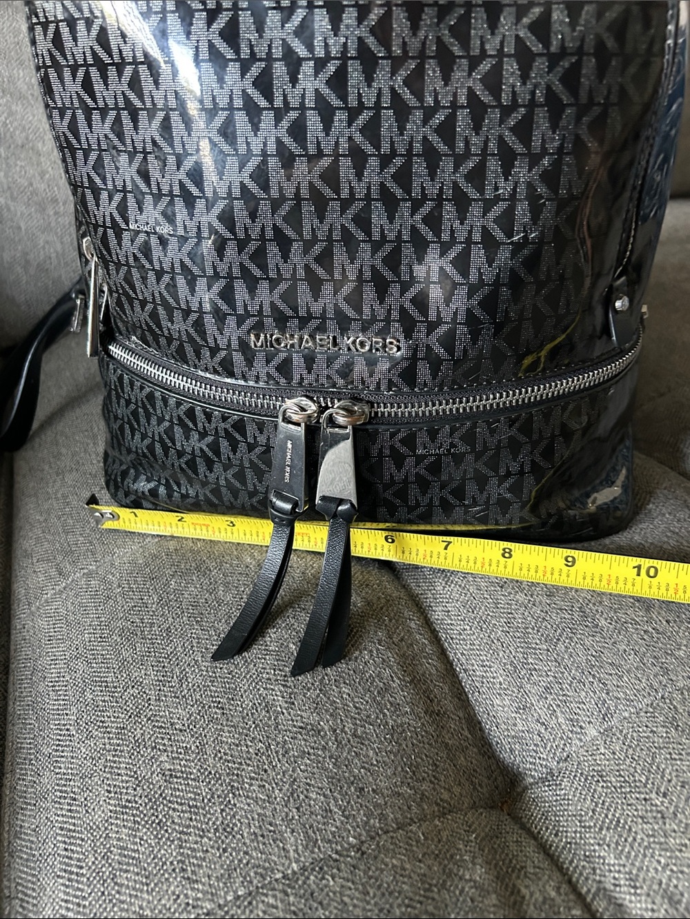 Michael Kors Rhea zip glossy Black MK Monogram Backpack - Picture 9 of 12